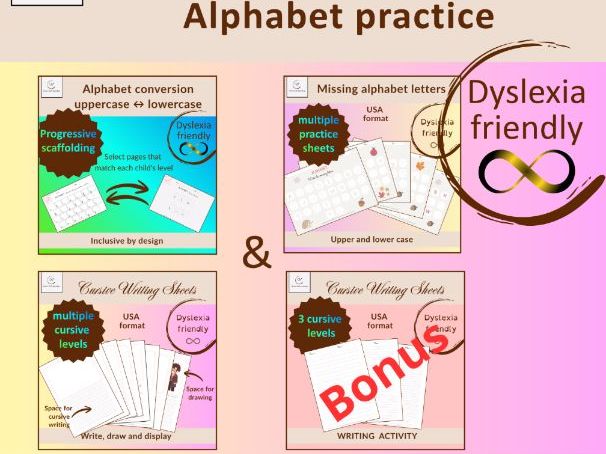 Alphabet practice BUNDLE Dyslexia-friendly