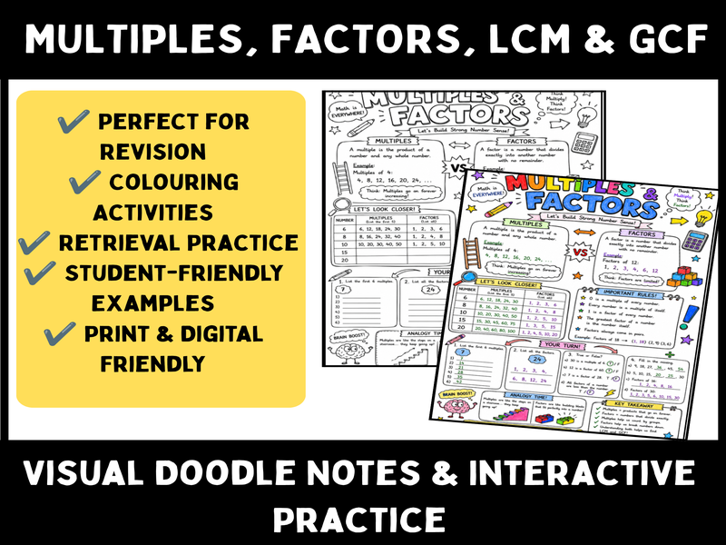 Multiples, Factors, LCM & GCF Doodle Notes | GCSE Maths