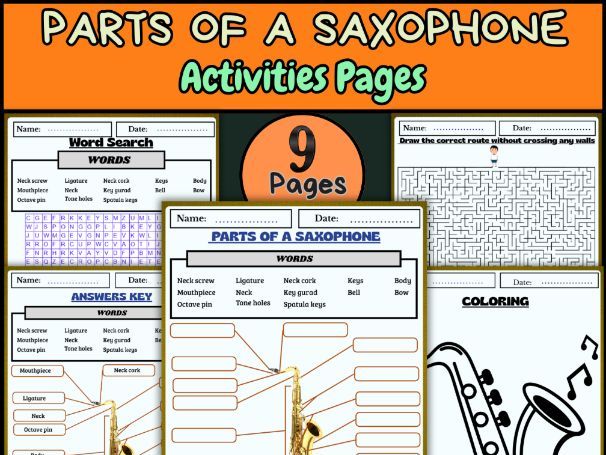 Parts of a Saxophone – Labeling, Coloring, Word Search & Activities