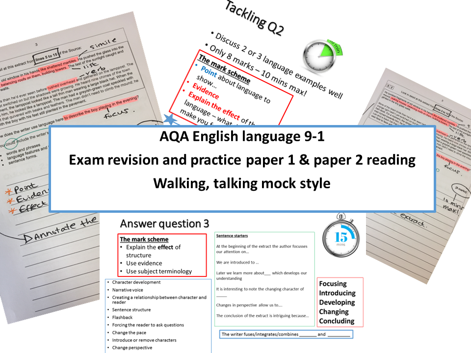 AQA new specification English language exam revision TWO  paper 1 and paper 2 reading - WALKING TALKING MOCK STYLE