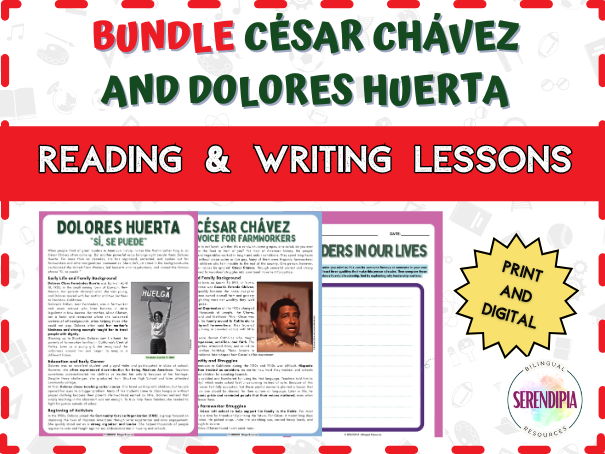 BUNDLE | Dolores Huerta and Cesar Chavez Reading Comprehension Activities | Hispanic Heritage Civil Leadesr