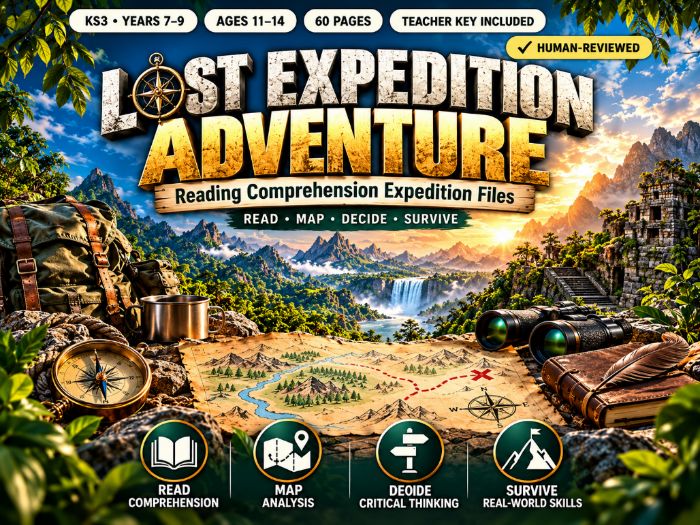 Lost Expedition Adventure | KS3 Reading Comprehension & Map Skills | Years 7–9 | 60 Pages