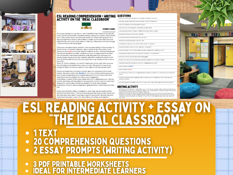 ESL Reading Comprehension + Writing Activity Worksheets - Ideal Classroom