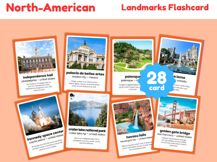 North America Landmarks Flashcards | 28 Famous Places & Geography Cards