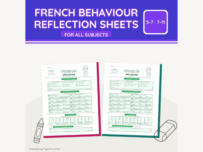 French Behaviour Reflection Sheets | 12 pp