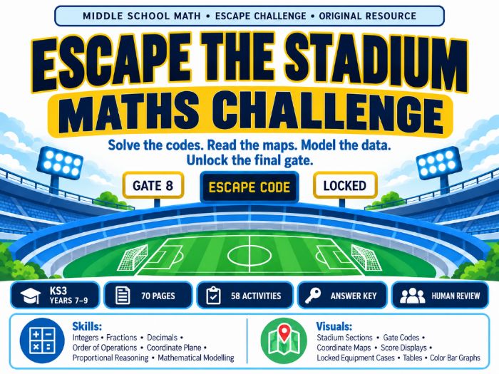 Escape the Stadium Maths Challenge | KS3 Maths Escape Room | 70 Pages
