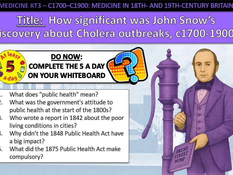 History GCSE Medicine Edexcel KT3 L9 Cholera Outbreaks Industrial c1700-1900 (Fully Resourced).