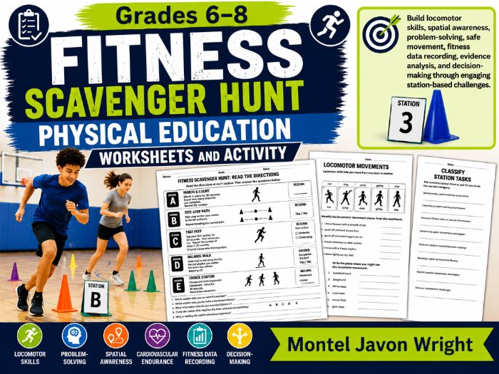 Fitness Scavenger Hunt Physical Education Worksheets | Grades 6–8