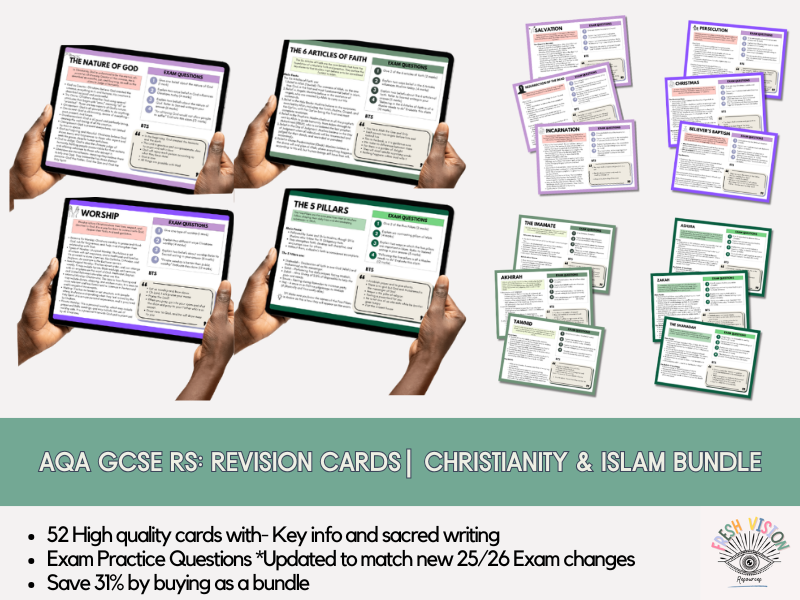 GCSE AQA Religious Studies Paper 1 Full Revision Card Bundle (Save 31%)