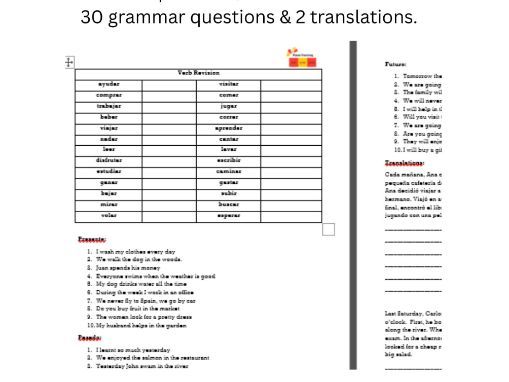 Spanish grammar worksheet (KS4/5 and adult learners)  preterite/present/past