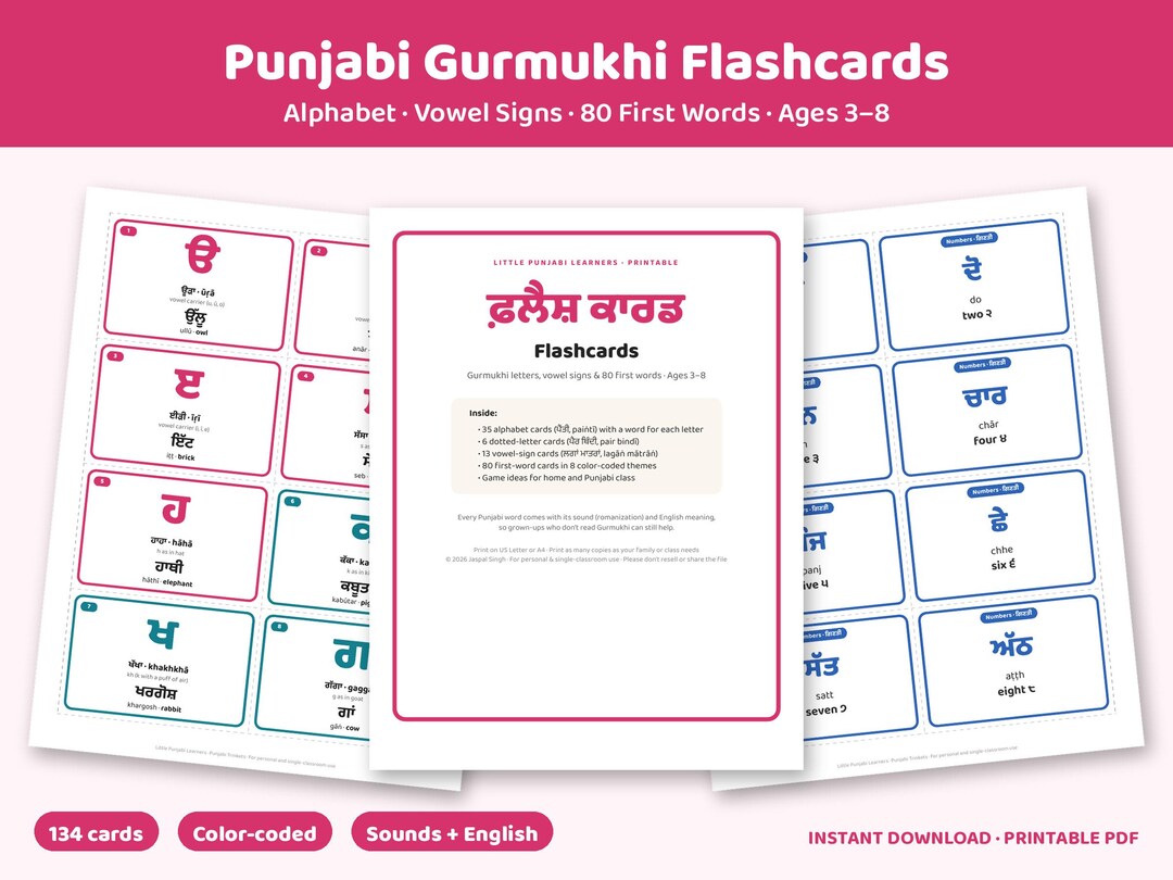 Punjabi Gurmukhi Flashcards Printable