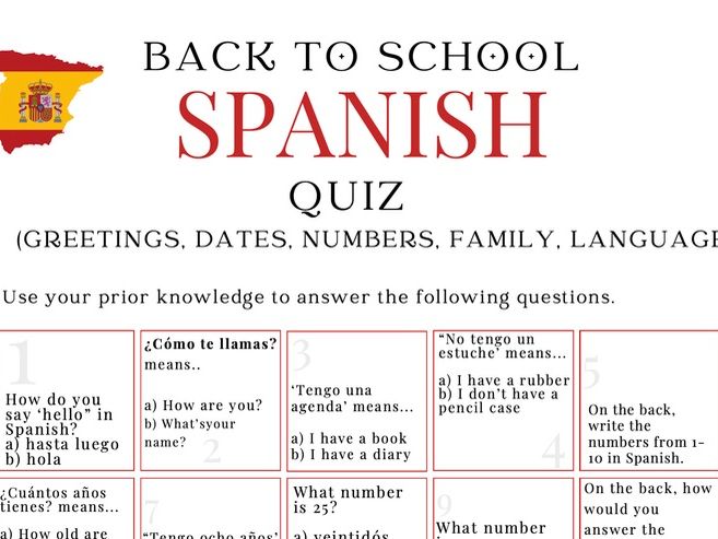Back to School Spanish Quiz (Year 9)