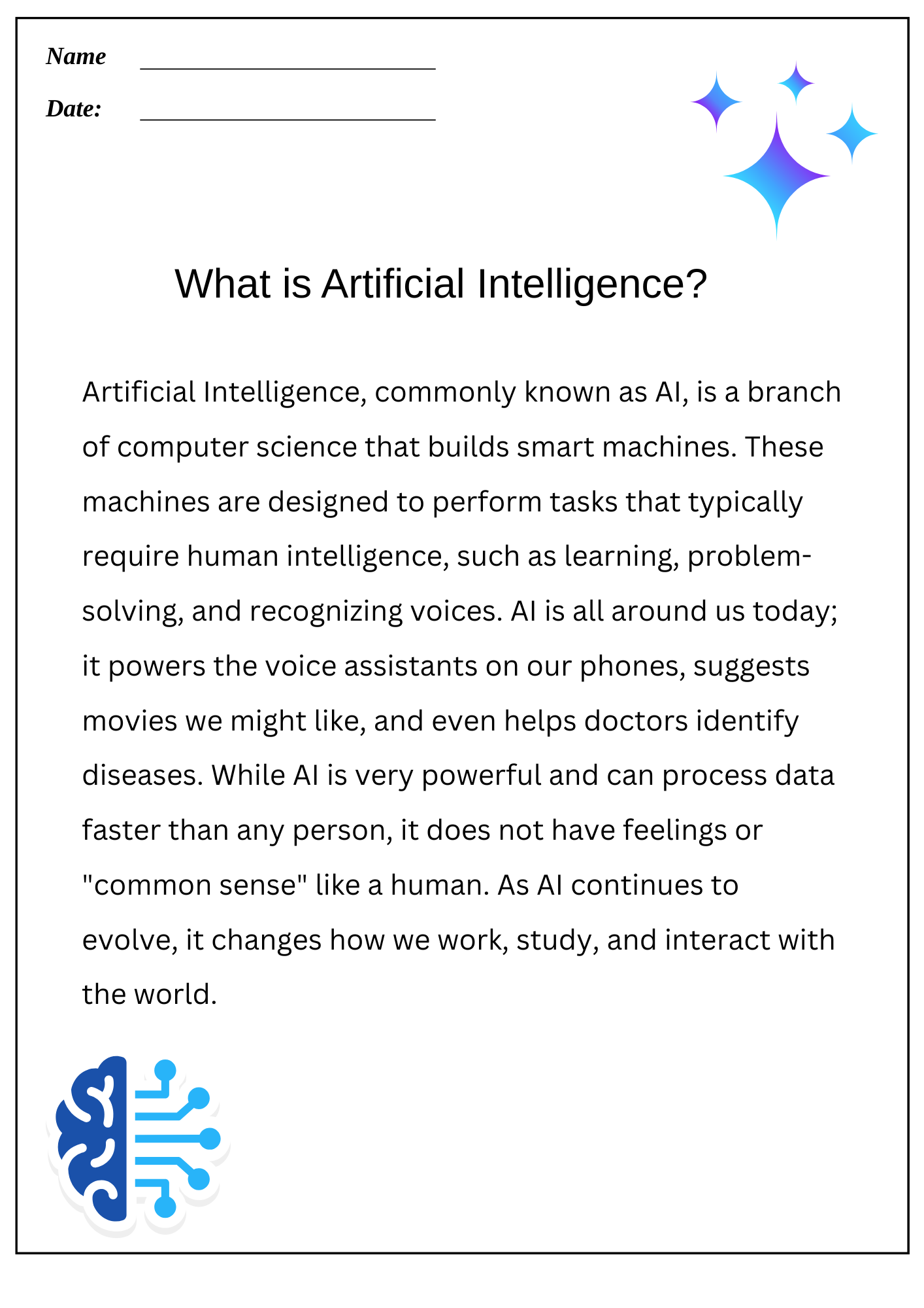 Introduction to Artificial Intelligence (AI) - Reading Comprehension ...