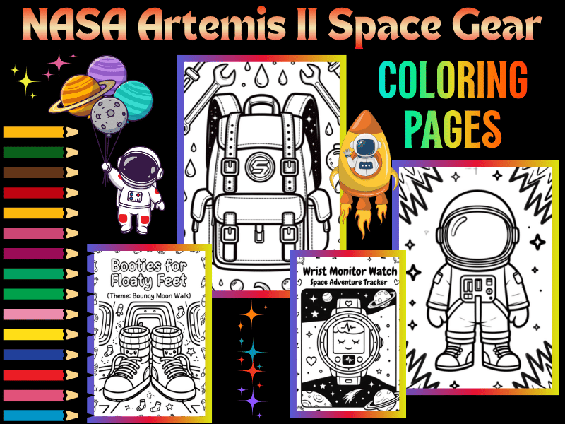 NASA Artemis II Space Gear Coloring Pages for Kids | STEM NO PREP Printables