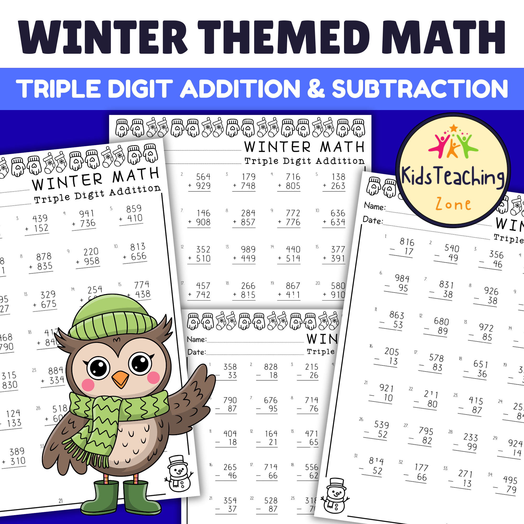 Winter Themed Math Triple Digit Addition & Subtraction with & without ...