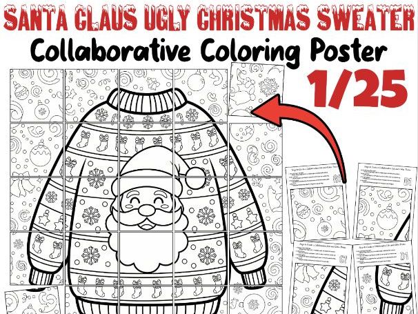 Santa Claus Ugly Christmas Sweater Collaborative Poster | Festive Classroom Art