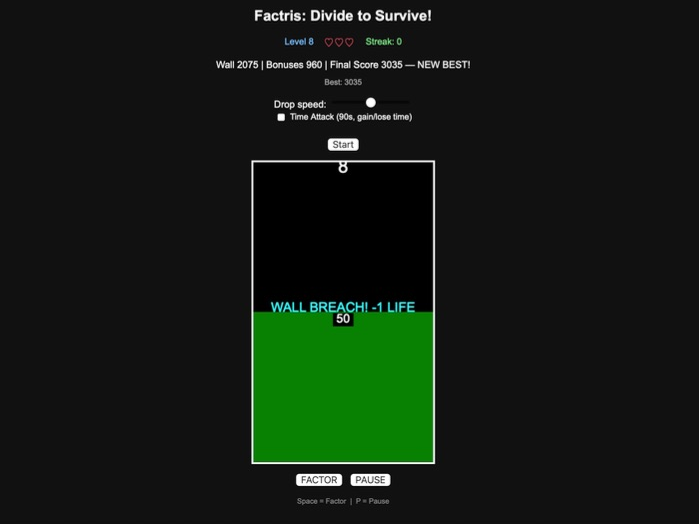 Factris: Factors & Multiples Arcade Game