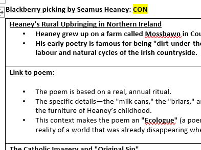 WJEC Poetry 2027 Blackberry Picking Historical Context revision sheet