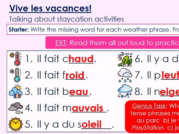 NEW 2026 GCSE French. Foundation/ Vert. Module 5. Unit 5. Vive les vacances!