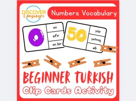 Turkish Language Beginner Numbers Vocabulary Clip Cards Activity