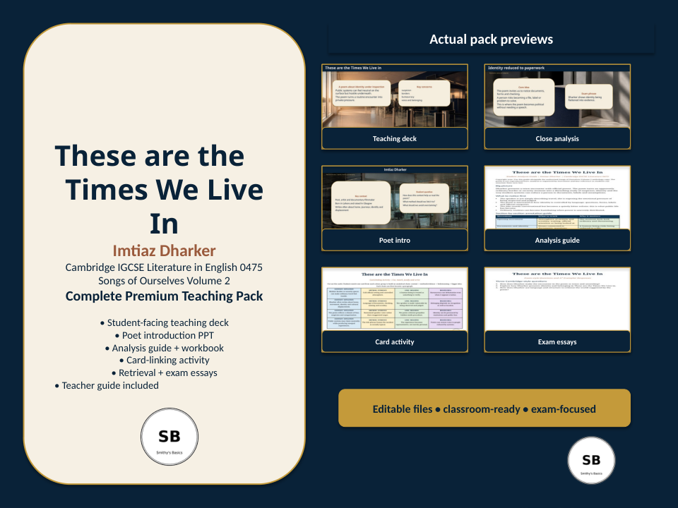 “These are the Times We Live In” – Imtiaz Dharker poem  - Teaching & Learning Pack - Smithy's Basics