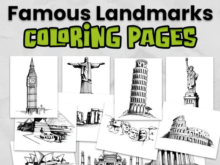 Famous Landmarks Colouring Pages | World Landmarks Geography Activity for KS1 & KS2