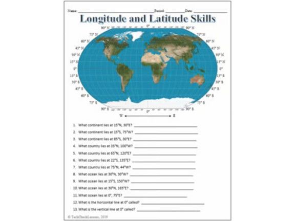 Longitude and Latitude Practice Labeling Worksheet - Maps