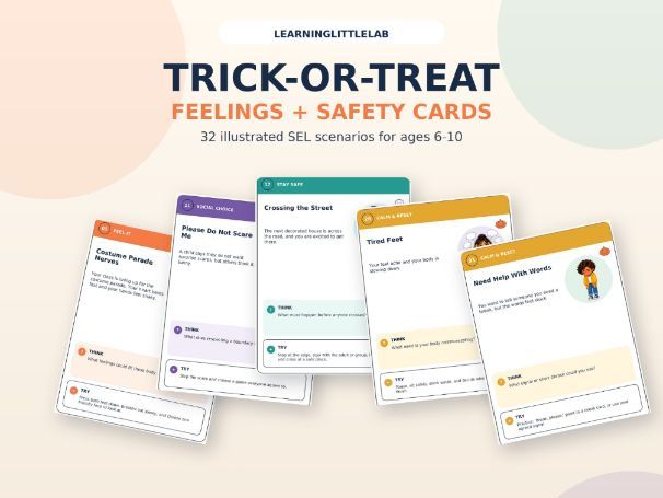 Halloween Feelings Game for Kids | Trick-or-Treat Safety Cards | SEL Printable