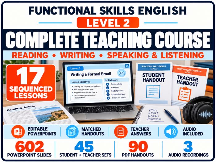Functional Skills English Level 2: Complete 17-Lesson Course (602 Slides,45 Handouts, Answers)