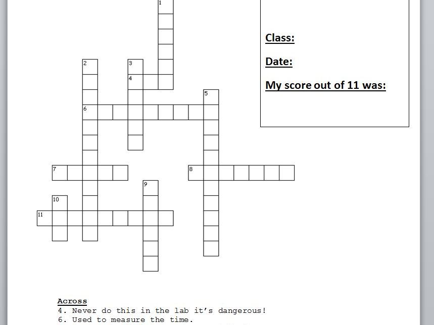 Equipment And Safety In The Laboratory Crossword Puzzle With Answers 