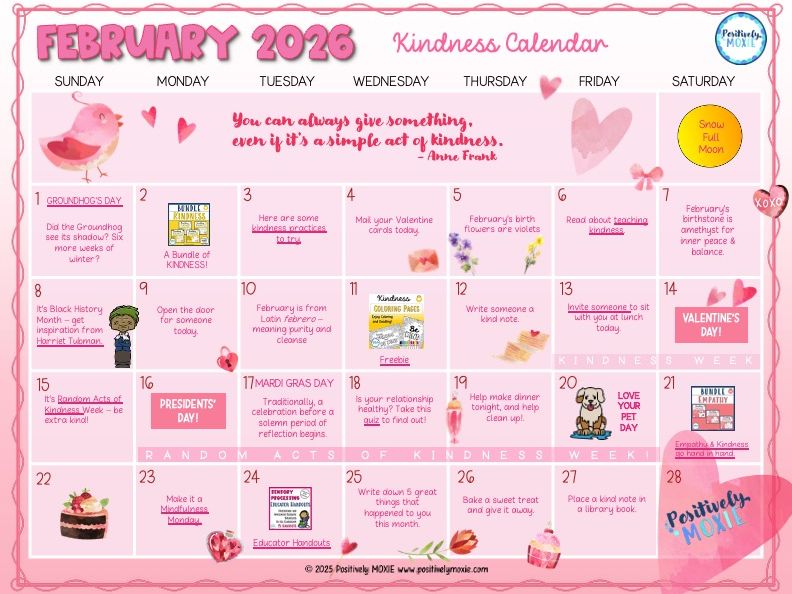 FEBRUARY 2026 Calendar by Positively MOXIE