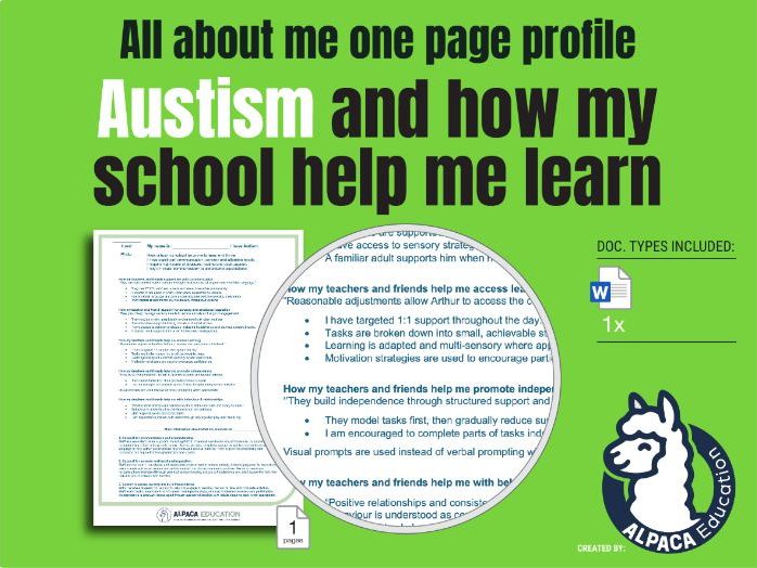 Autism One-Page Profile – “All About Me and How My School Helps Me Learn