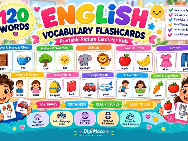 120 English Vocabulary Flashcards | ESL EAL Picture Cards for Kids