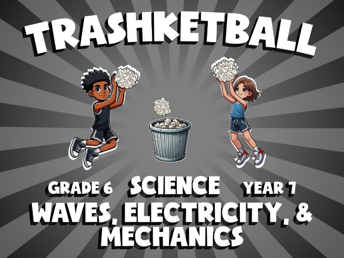 Waves, Electricity, & Mechanics TRASHKETBALL Science Game | No-Prep Year 7 Review Activity