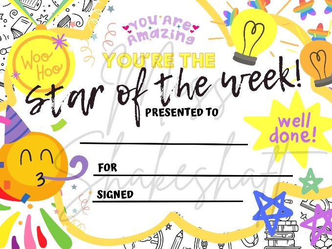 Star of the Week Certificate Award