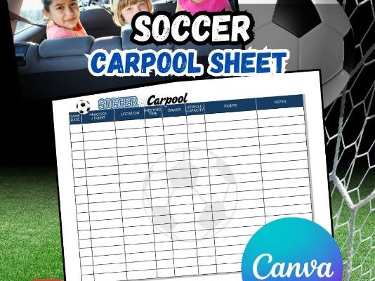 Editable SOCCER Carpool Schedule | Player Sign-Up Sheet Template | Game Day Carpool scheduling