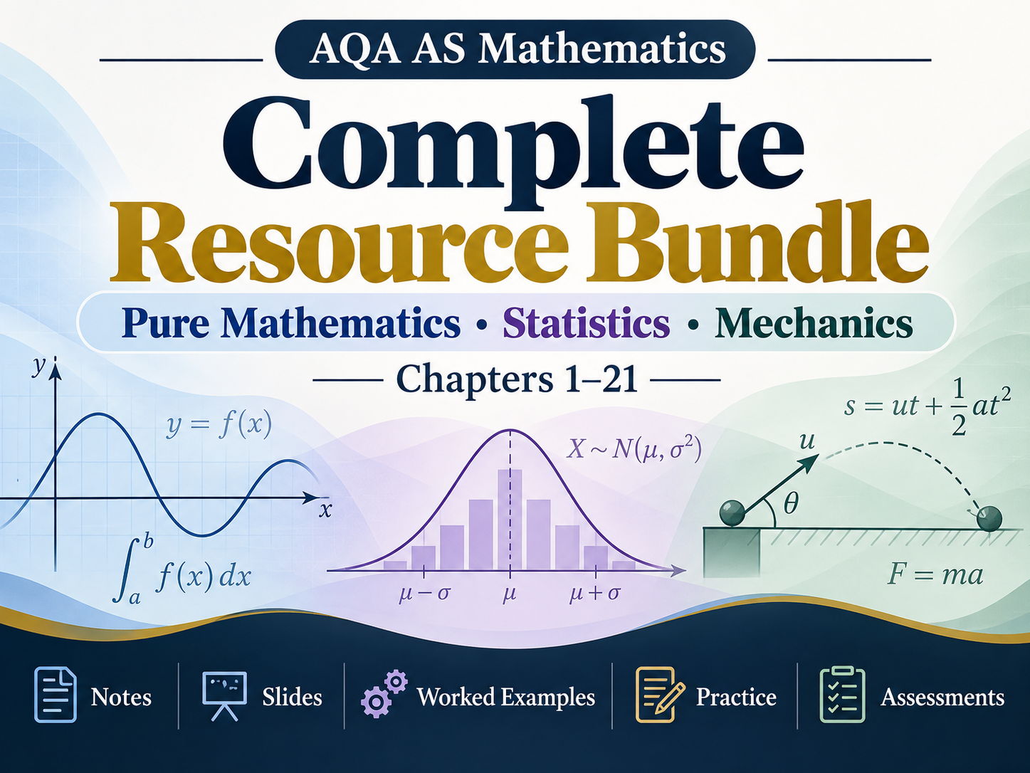 AQA AS Mathematics Complete Resource Bundle | Pure Mathematics, Statistics & Mechanics | Chapters 1–21