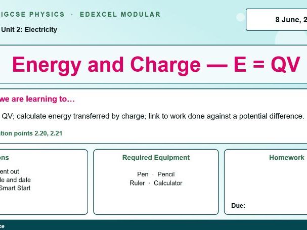IGCSE Physics: Energy in Circuits - E = QV | Edexcel Modular | Unit 2 | L8