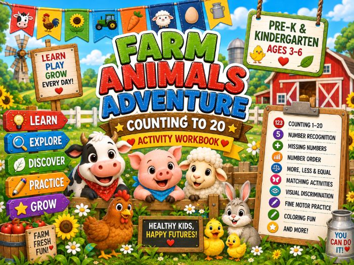 Farm Animals Counting to 20 Worksheets | Number Recognition & Number Sense | Pre-K–Kindergarten