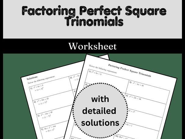 Factoring Perfect Square Trinomials Worksheet (with solutions)