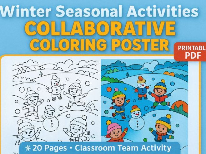 Snow Day Classroom Mural – Winter Collaborative Coloring Poster for Students