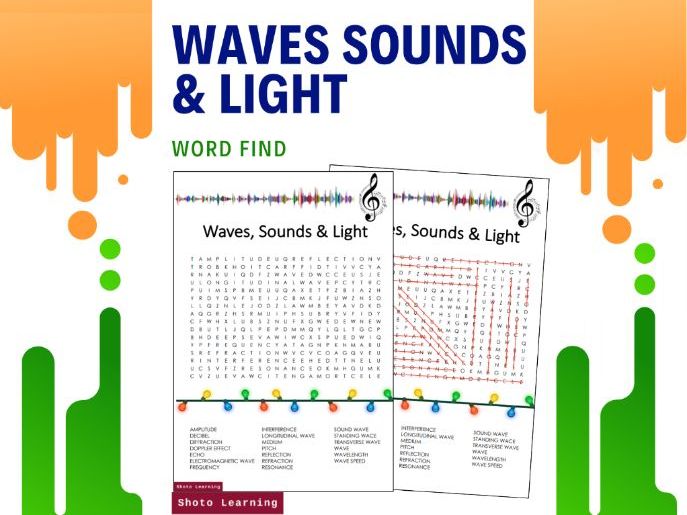 WAVES SOUNDS AND LIGHT SCIENCE ACTIVITY WORD FIND CROSSWORD SOLVER