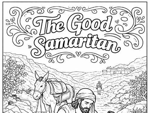 The Good Samaritan Bible Story Jesus Colouring Page
