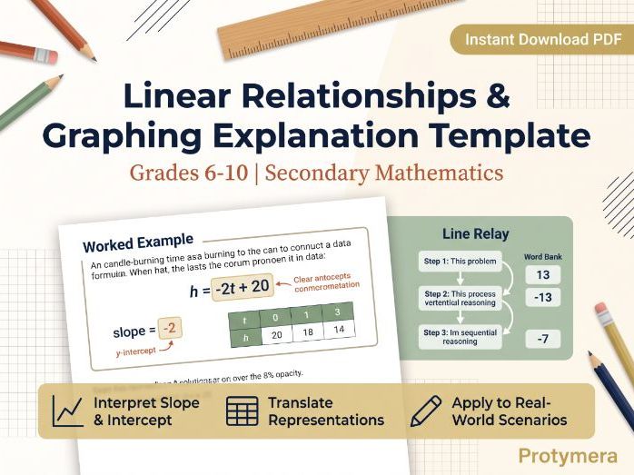 Linear Relationships & Graphing Explanation Template: Equation, Table, & Graph Verbal Representation