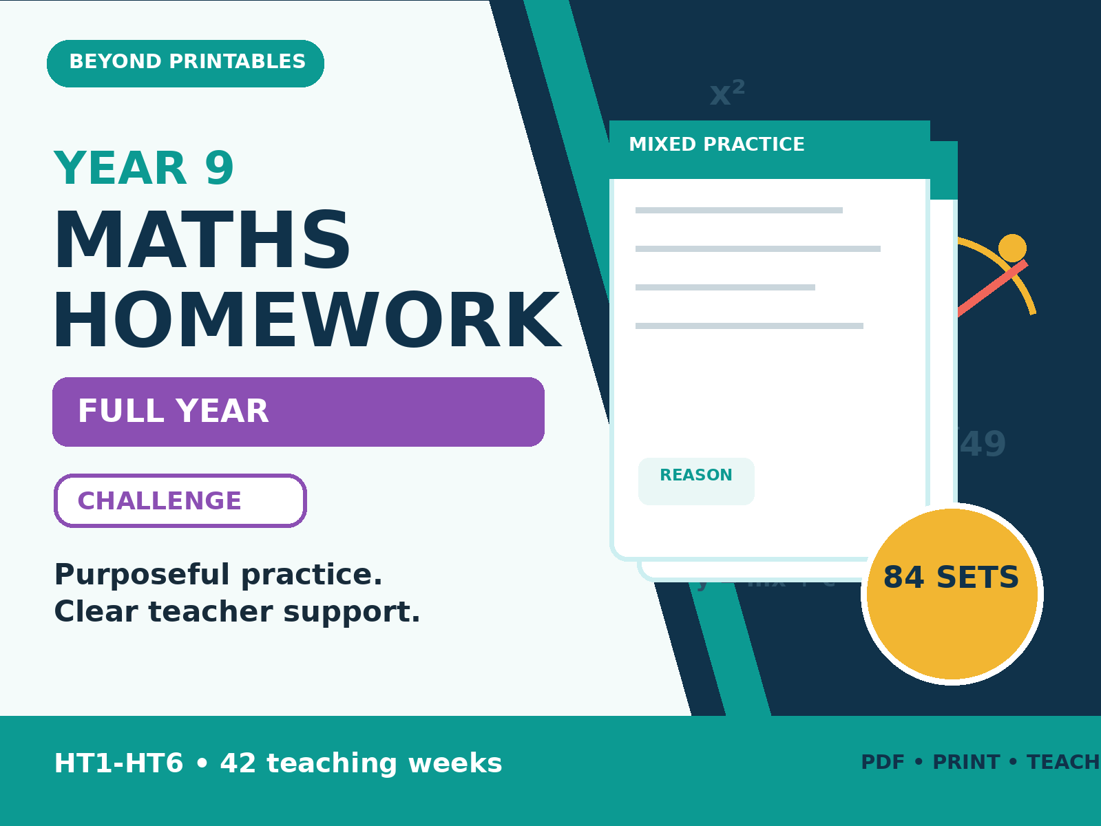 Year 9 Maths Homework Full Year - Challenge | 84 Sets with Answers and Overviews