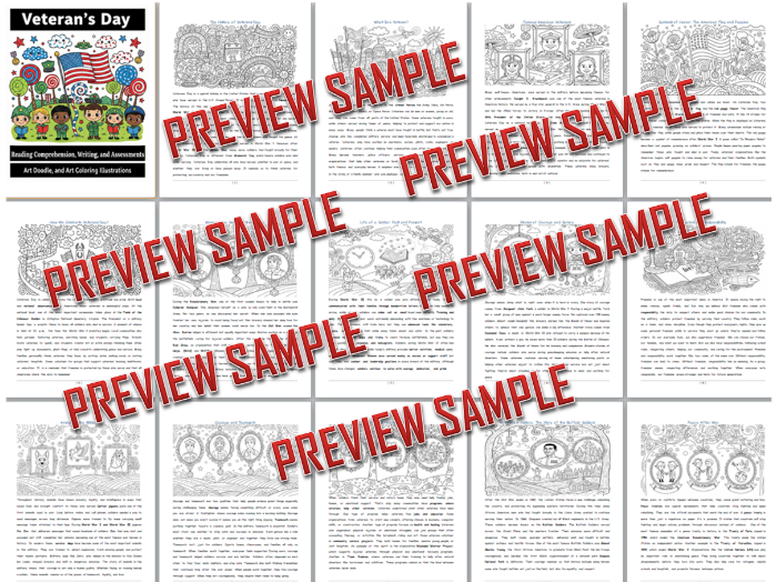 Veterans Day Reading Comprehension, Writing Prompts & Assessments | 35 Pages