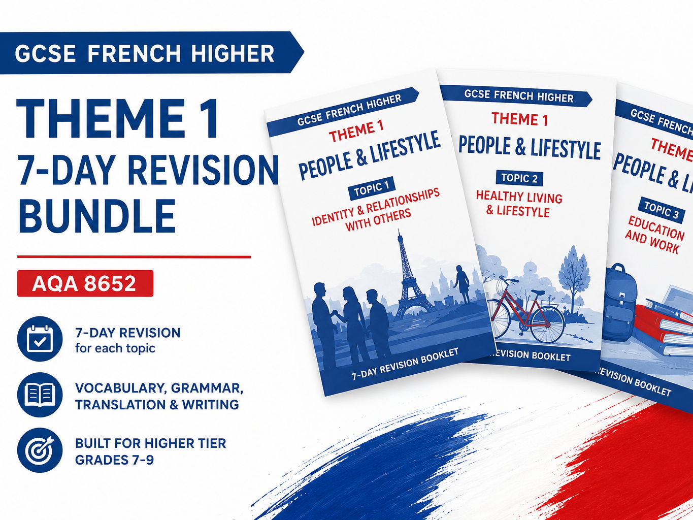 GCSE French Higher – Theme 1 People & Lifestyle 7-Day Revision Bundle (AQA 8652)