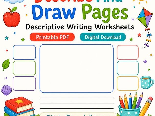 Describe And Draw Pages | Descriptive Writing Worksheets | Printable PDF | Digital Download