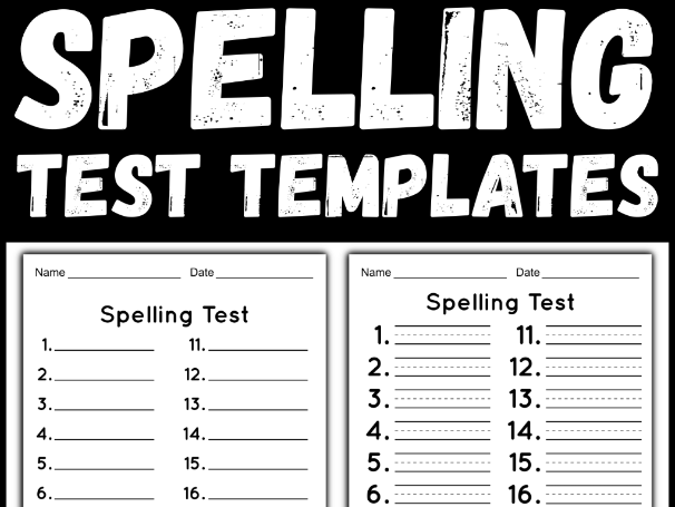 Spelling Test Template - 20 Word Format with Handwriting Lines (2 Versions)