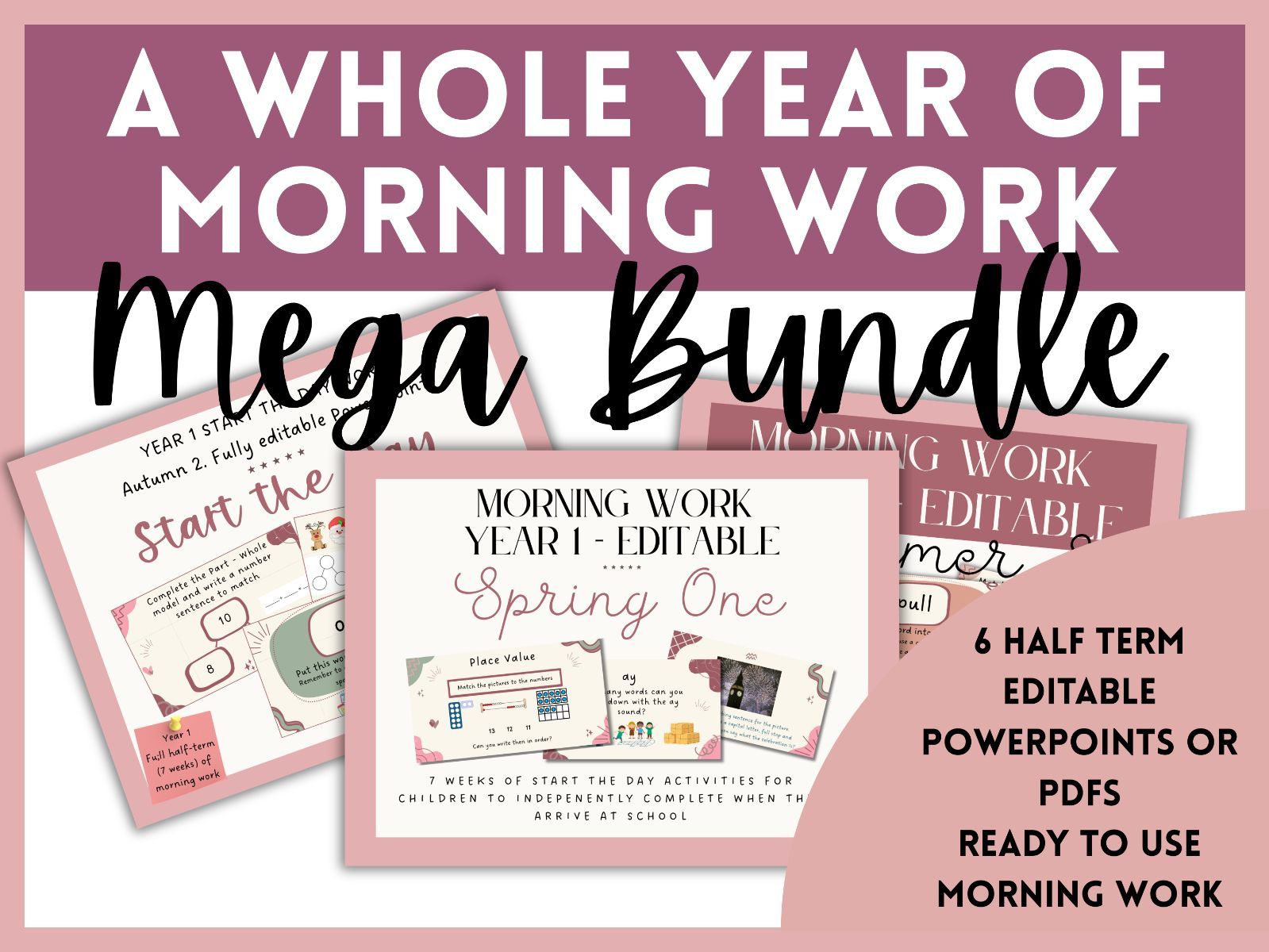 Year One Start the Day | Morning Work | Whole Year Bundle | Daily Morning Slides | No Prep
